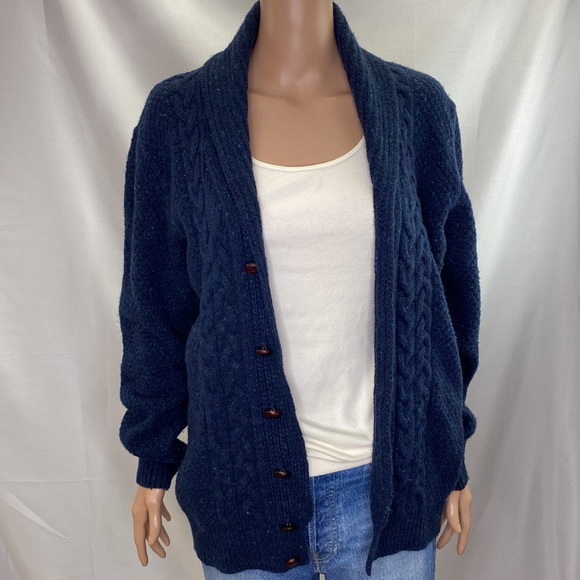 GIASONE Made in Italy Blue Speckled Collar Button down Wool Blend Cardigan SZ L - Picture 10 of 14